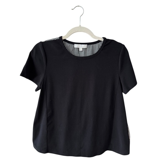 Eri + Ali Shirley Gingham Back Tee Blouse Top Size XS Black White Anthropologie - Picture 9 of 12